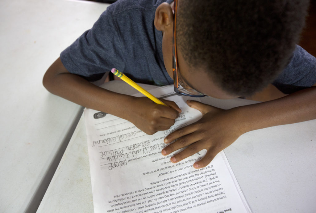 Student works on worksheet